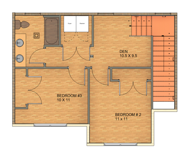Floor plan of a house featuring rooms and a staircase, with labeled areas.